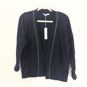 Chicos Navy Open Cardigan Metal Bead Embellishments Size 00 (XS) New With Tags!